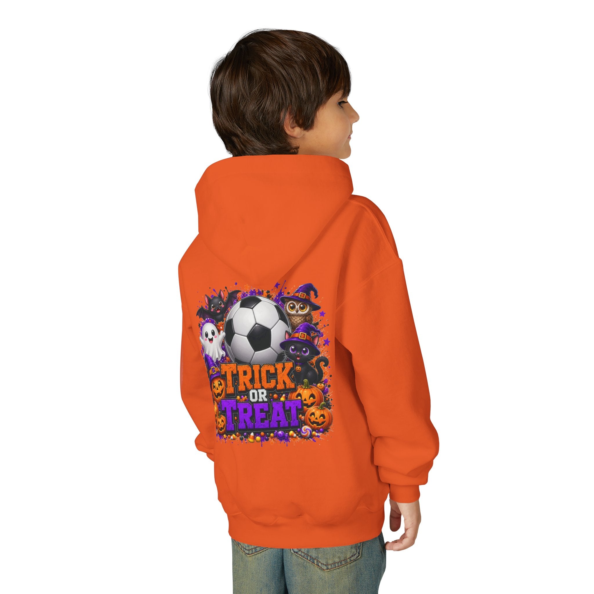 Kids Halloween Soccer Hoodie | Youth Trick or Treat Soccer Pullover | Happy Halloween Soccer Ball Hoodie | Boys Fall Hoodie | Soccer Player Gift