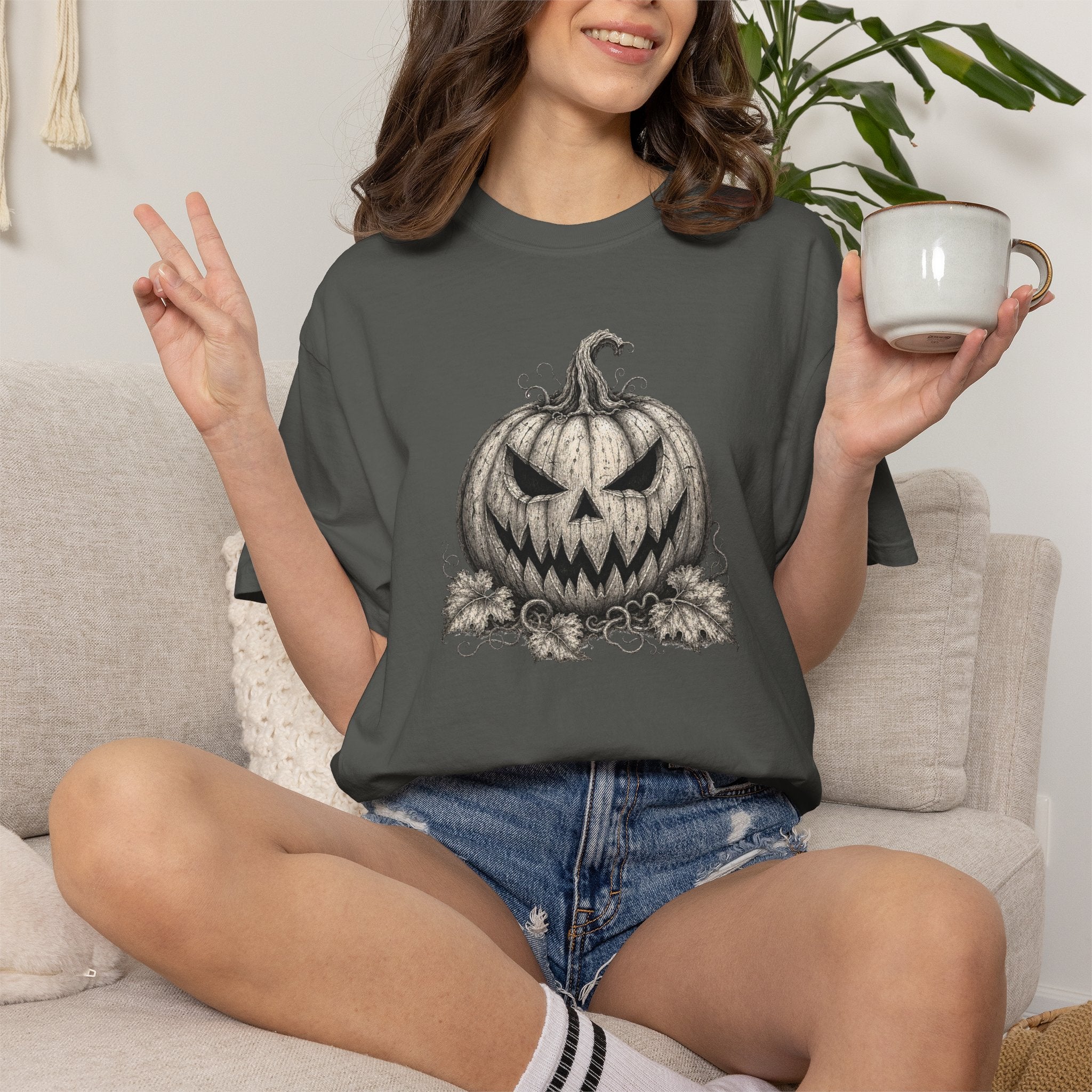 VINTAGE CREEPY PUMPKIN T-SHIRT Unisex Garment-Dyed T-shirt