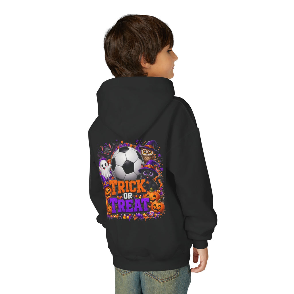 Kids Halloween Soccer Hoodie | Youth Trick or Treat Soccer Pullover | Happy Halloween Soccer Ball Hoodie | Boys Fall Hoodie | Soccer Player Gift