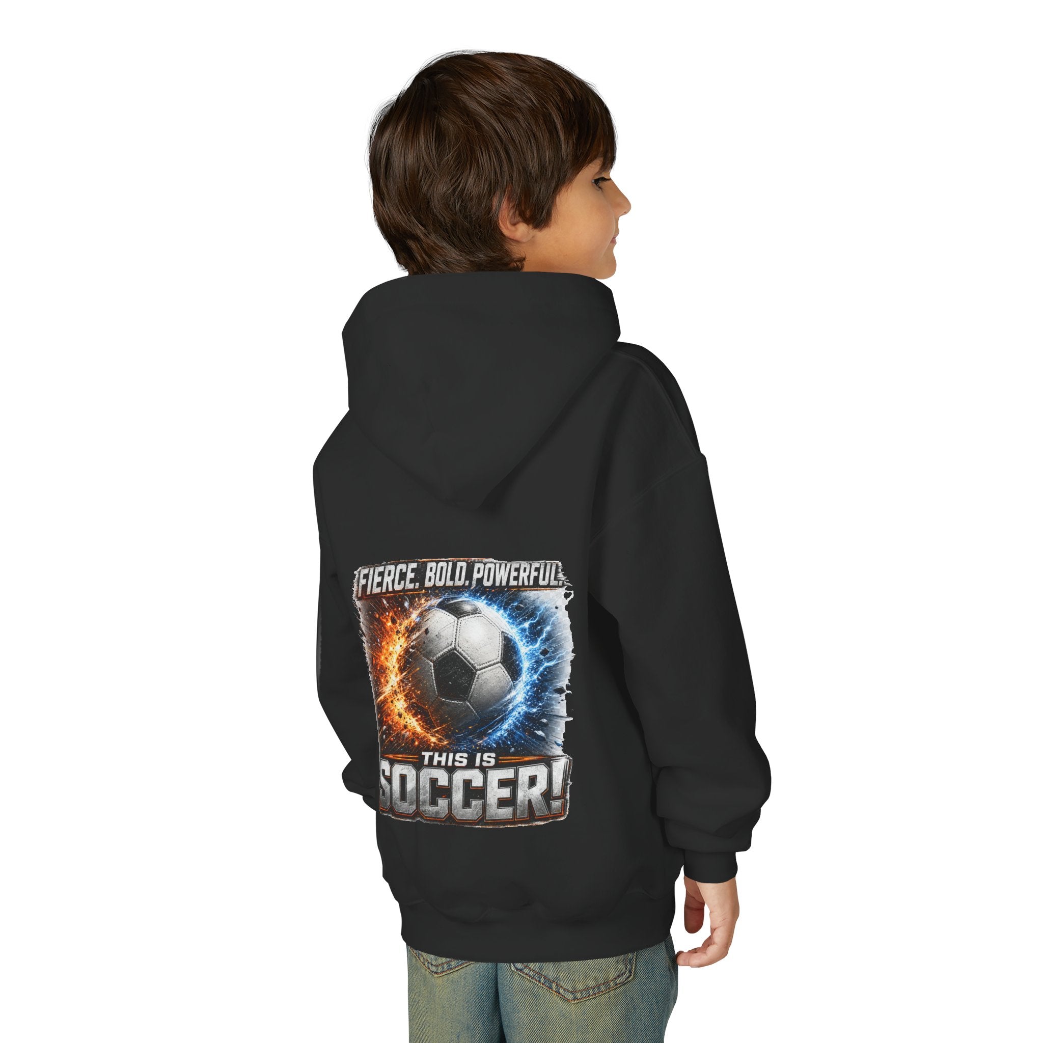 Fierce. Bold. Powerful. Soccer Hoodie | Kids Soccer Sweatshirt | Youth Soccer Gift Soccer Ball Graphic Youth Hoodie