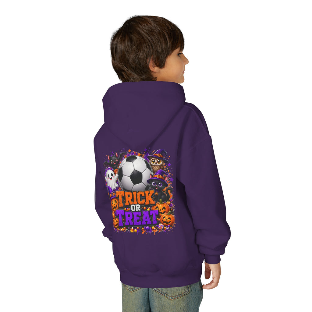 Kids Halloween Soccer Hoodie | Youth Trick or Treat Soccer Pullover | Happy Halloween Soccer Ball Hoodie | Boys Fall Hoodie | Soccer Player Gift