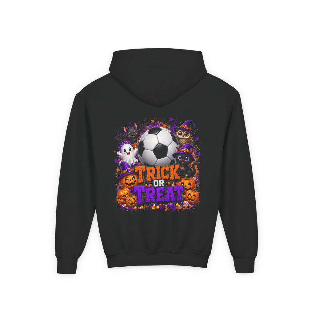 Kids Halloween Soccer Hoodie | Youth Trick or Treat Soccer Pullover | Happy Halloween Soccer Ball Hoodie | Boys Fall Hoodie | Soccer Player Gift