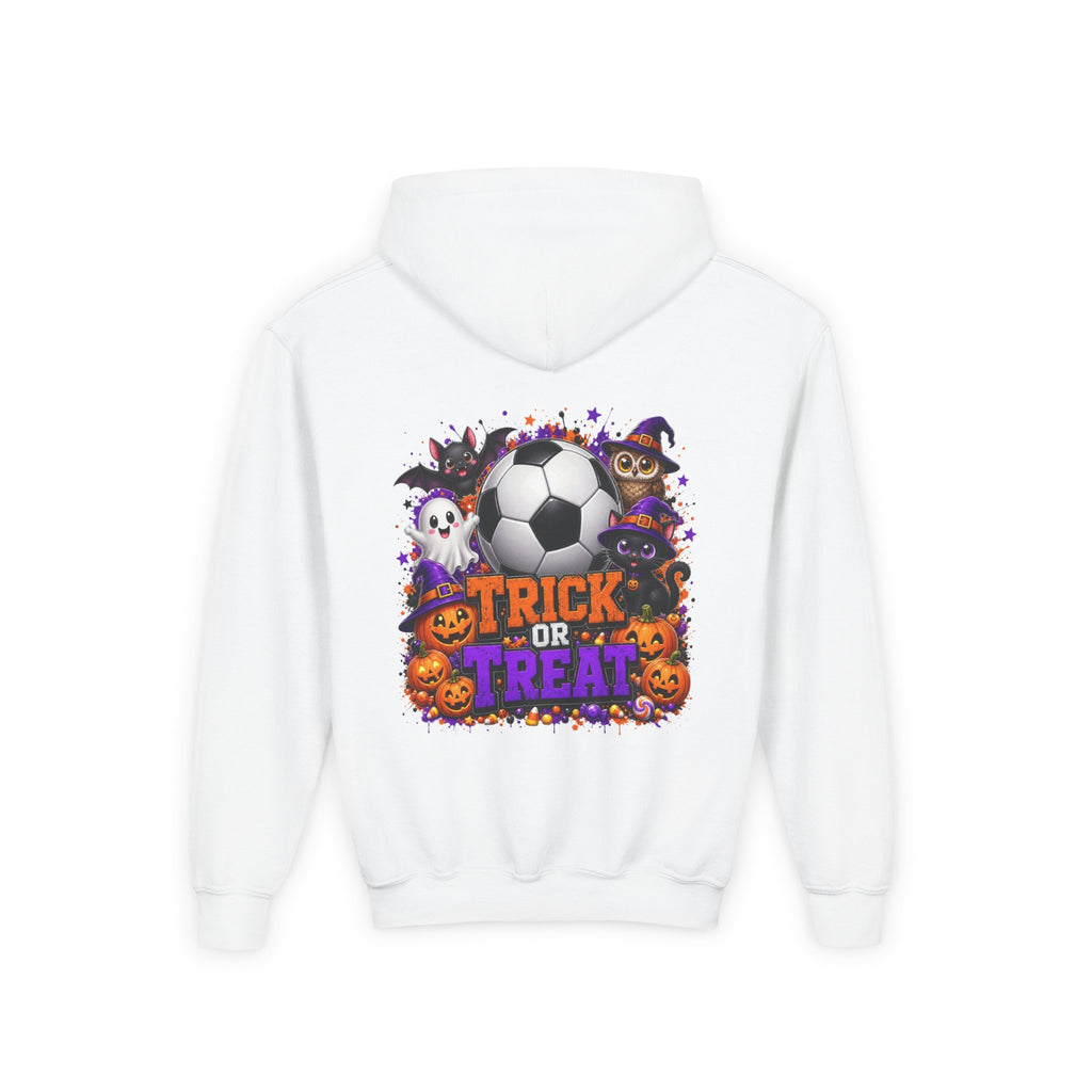 Kids Halloween Soccer Hoodie | Youth Trick or Treat Soccer Pullover | Happy Halloween Soccer Ball Hoodie | Boys Fall Hoodie | Soccer Player Gift