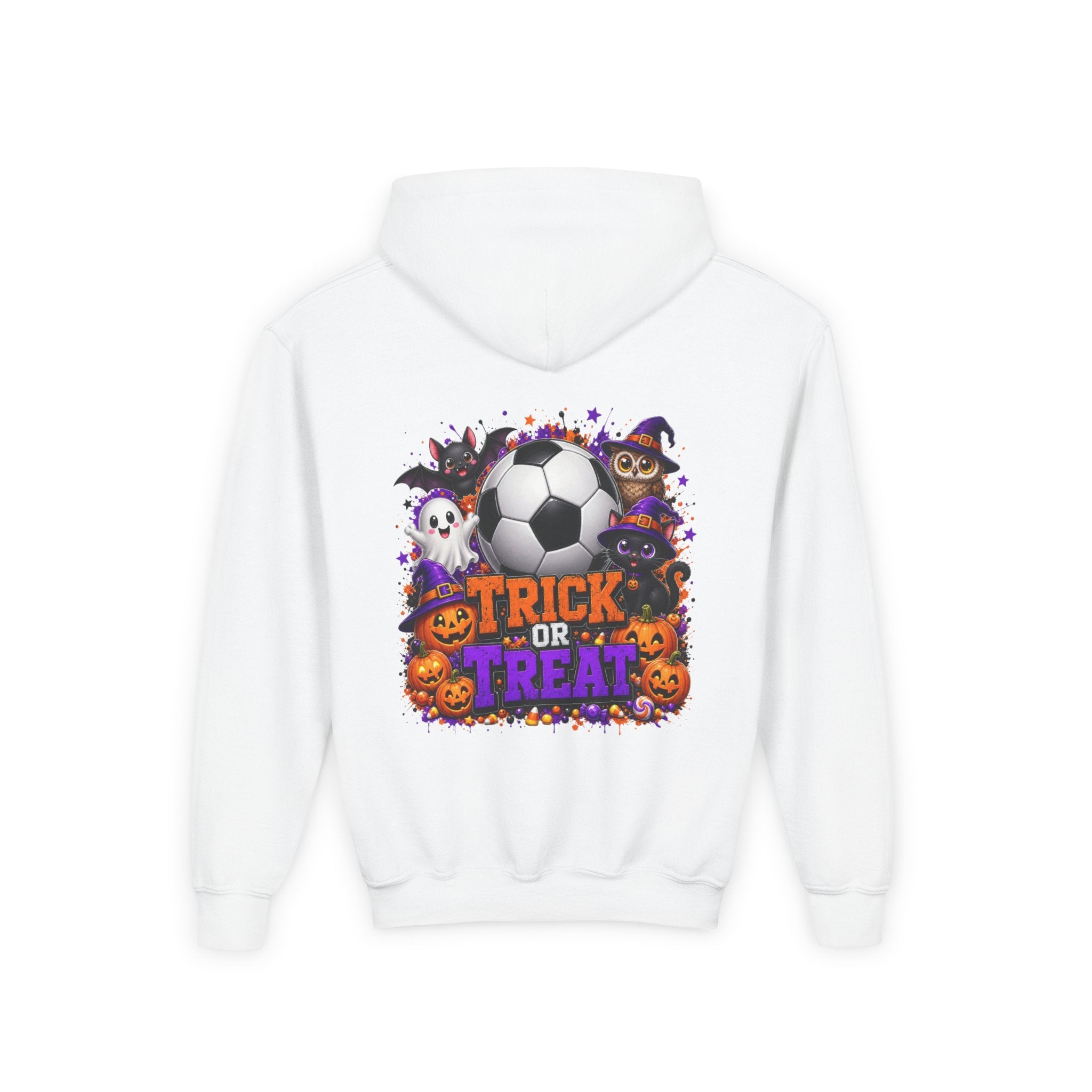 Kids Halloween Soccer Hoodie | Youth Trick or Treat Soccer Pullover | Happy Halloween Soccer Ball Hoodie | Boys Fall Hoodie | Soccer Player Gift