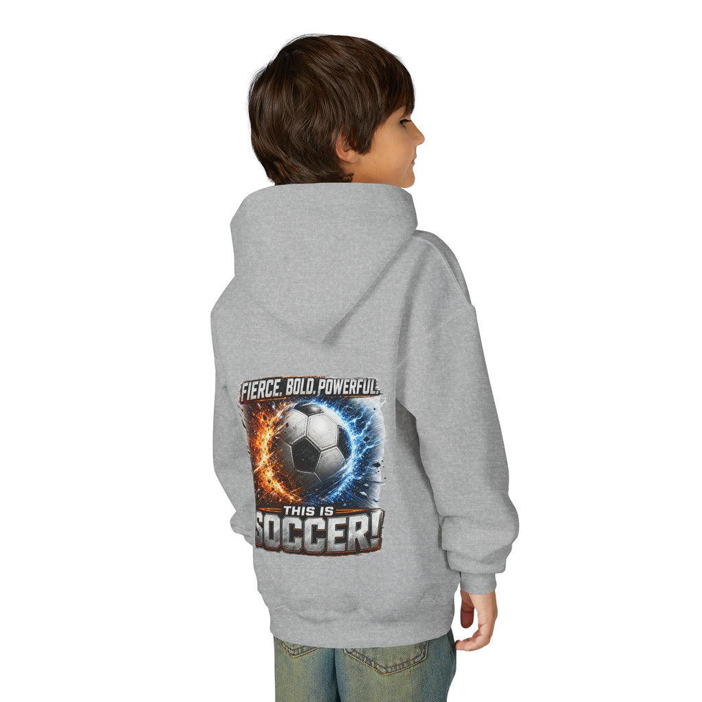 Fierce. Bold. Powerful. Soccer Hoodie | Kids Soccer Sweatshirt | Youth Soccer Gift Soccer Ball Graphic Youth Hoodie
