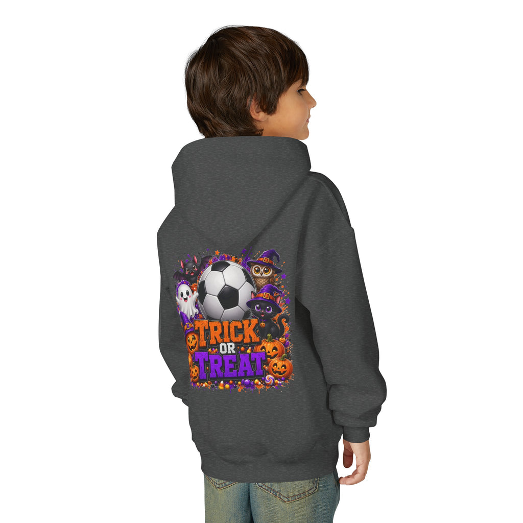 Kids Halloween Soccer Hoodie | Youth Trick or Treat Soccer Pullover | Happy Halloween Soccer Ball Hoodie | Boys Fall Hoodie | Soccer Player Gift