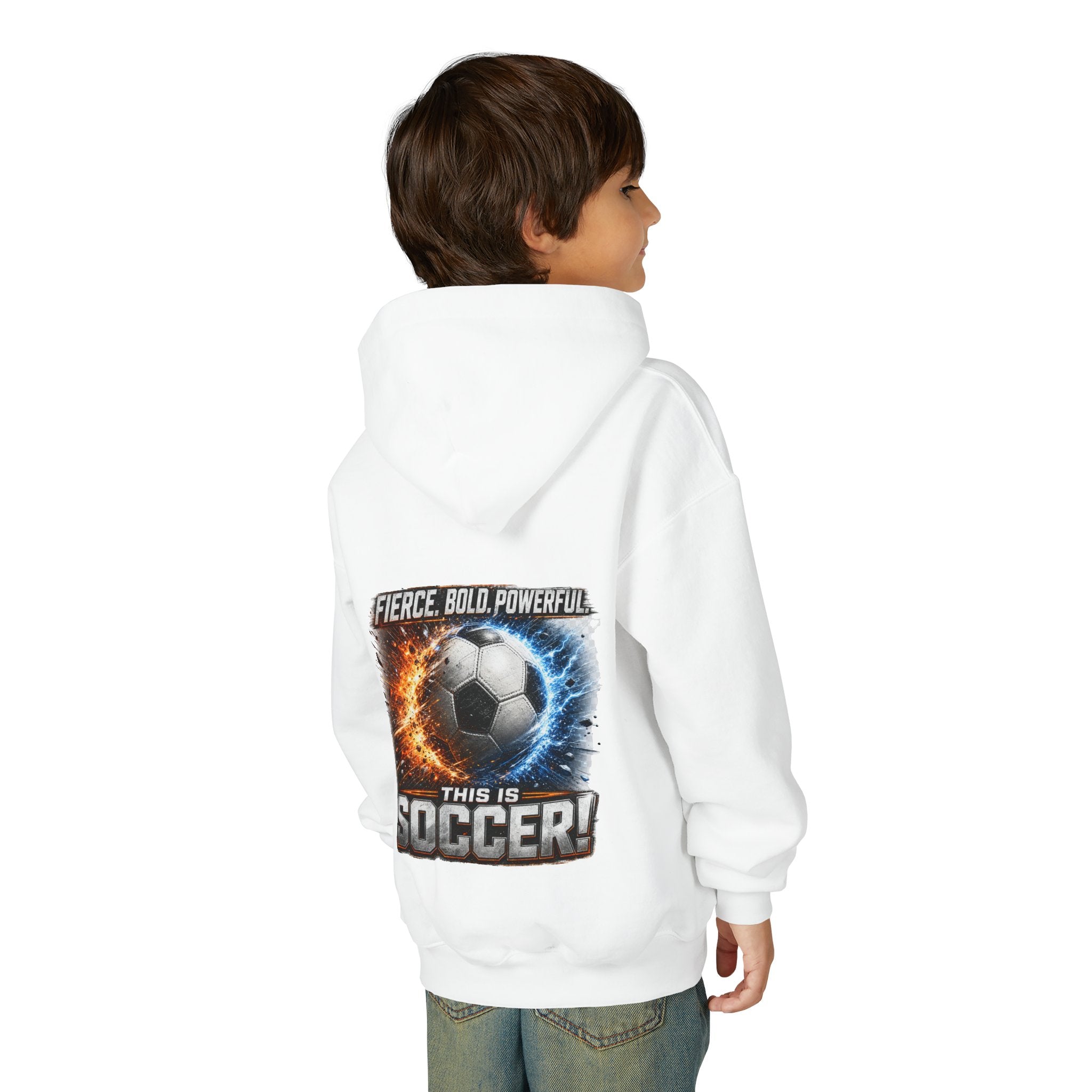 Fierce. Bold. Powerful. Soccer Hoodie | Kids Soccer Sweatshirt | Youth Soccer Gift Soccer Ball Graphic Youth Hoodie