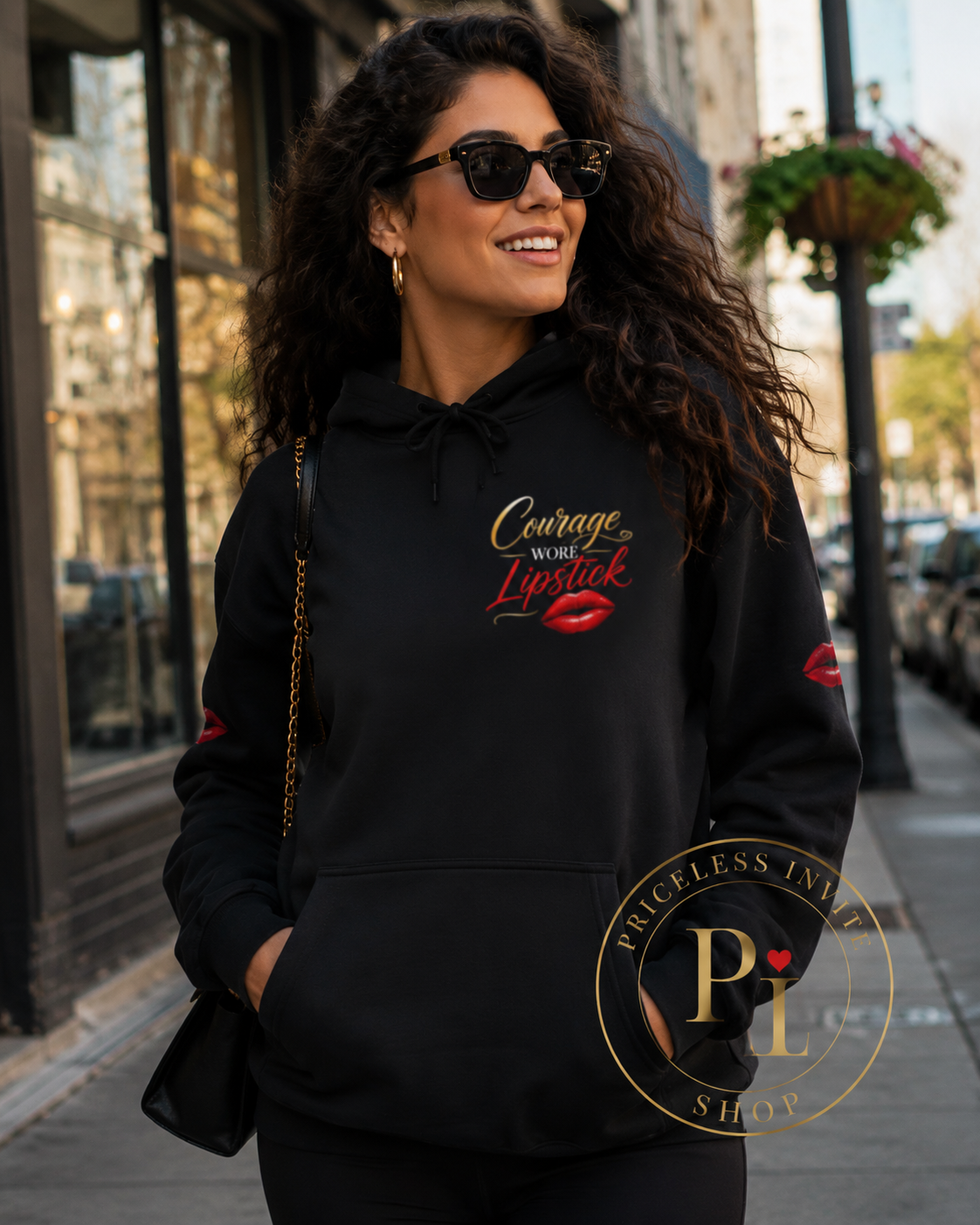 Inspirational Women's Hoodie – Courage Wore Lipstick – Positive Quote Sweatshirt – Unisex Heavy Blend Hoodie