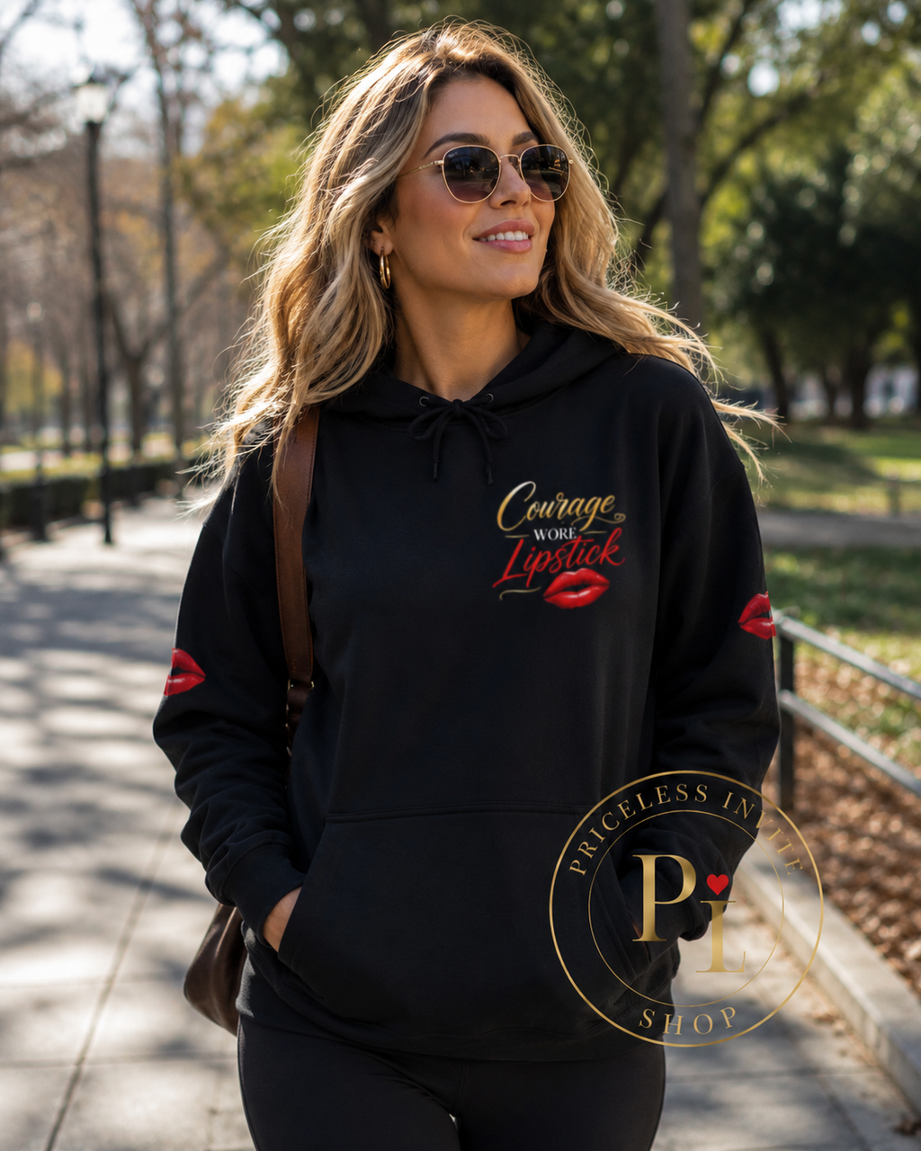 Inspirational Women's Hoodie – Courage Wore Lipstick – Positive Quote Sweatshirt – Unisex Heavy Blend Hoodie