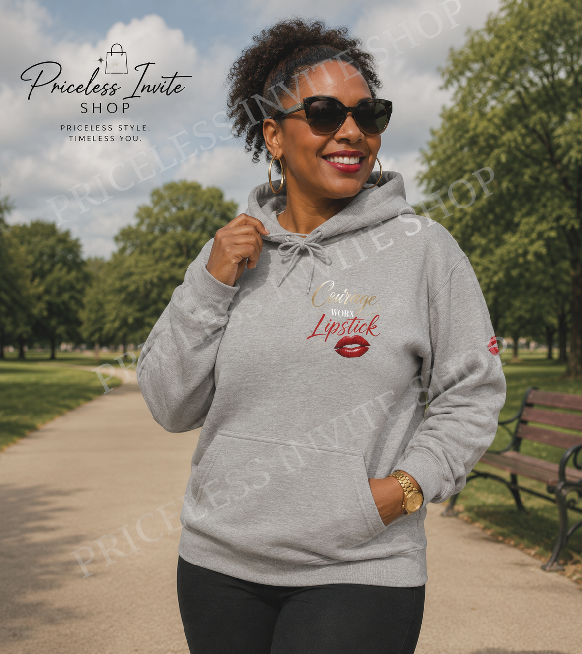 Inspirational Women's Hoodie – Courage Wore Lipstick – Positive Quote Sweatshirt – Unisex Heavy Blend Hoodie