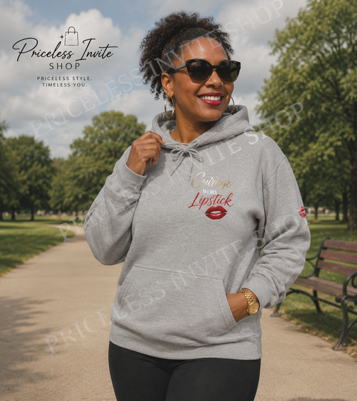 Inspirational Women's Hoodie – Courage Wore Lipstick – Positive Quote Sweatshirt – Unisex Heavy Blend Hoodie