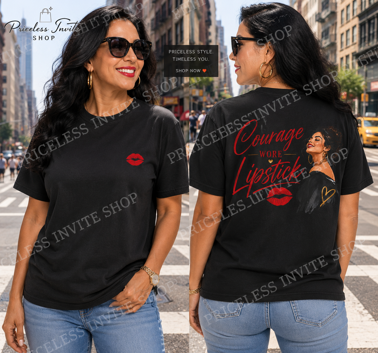 Courage Wore Lipstick Shirt, Chic Women's Graphic Tee, Fashion Lover Gift, Red Lipstick Art Tee, Comfort Colors Unisex Shirt