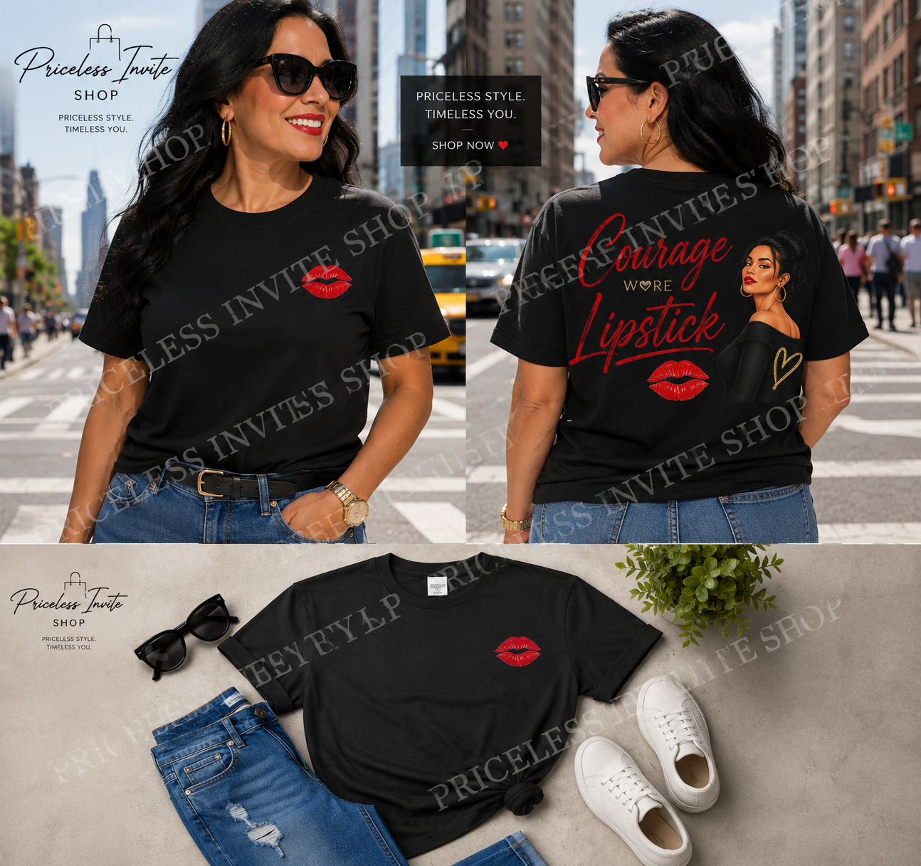 Courage Wore Lipstick Shirt, Chic Women's Graphic Tee, Fashion Lover Gift, Red Lipstick Art Tee, Comfort Colors Unisex Shirt