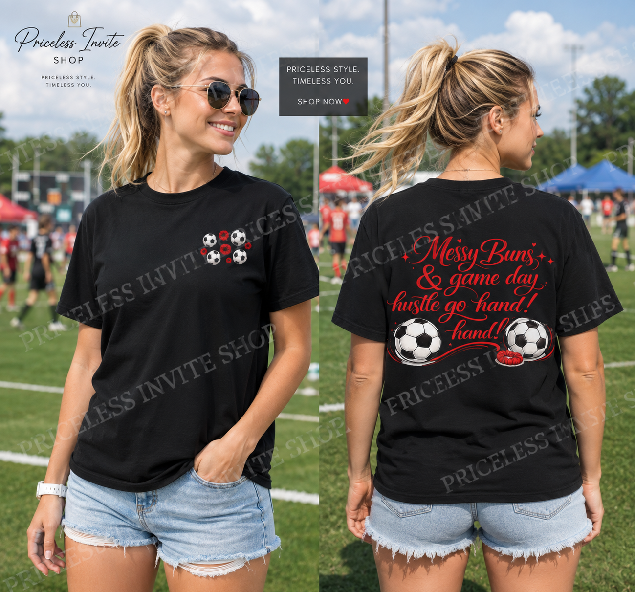 Messy Bun Soccer Shirt, Soccer Game Day Tee, Women's Soccer Graphic Shirt, Comfort Colors Garment-Dyed Tee