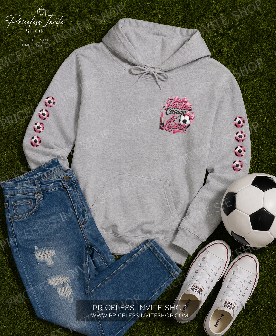 Inspirational Soccer Mom Hoodie, Passion Courage & Lipstick Hoodie, Women's Graphic Sweatshirt, Soccer Fan Gift