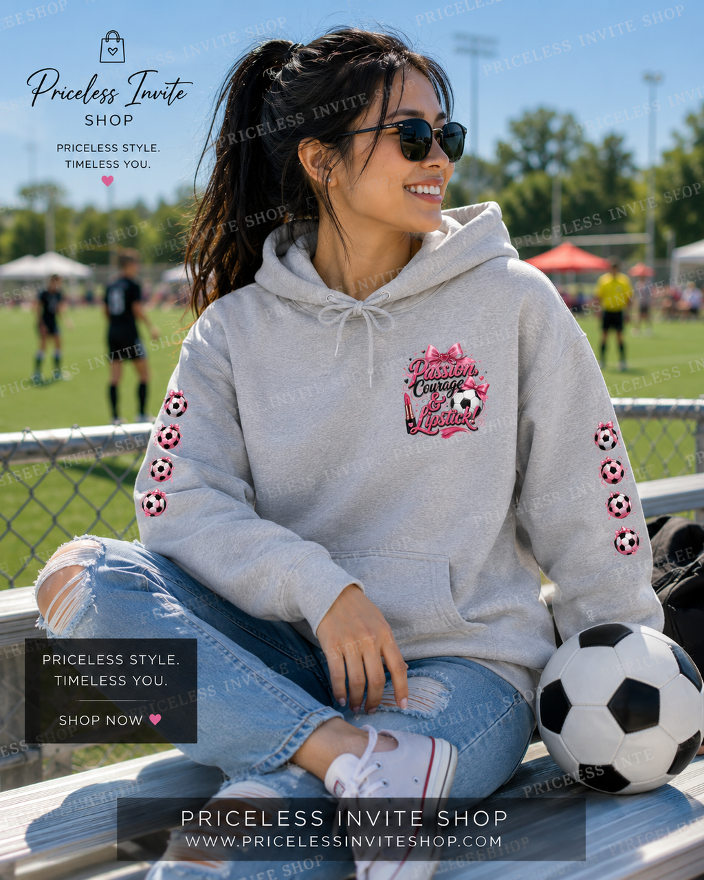 Inspirational Soccer Mom Hoodie, Passion Courage & Lipstick Hoodie, Women's Graphic Sweatshirt, Soccer Fan Gift