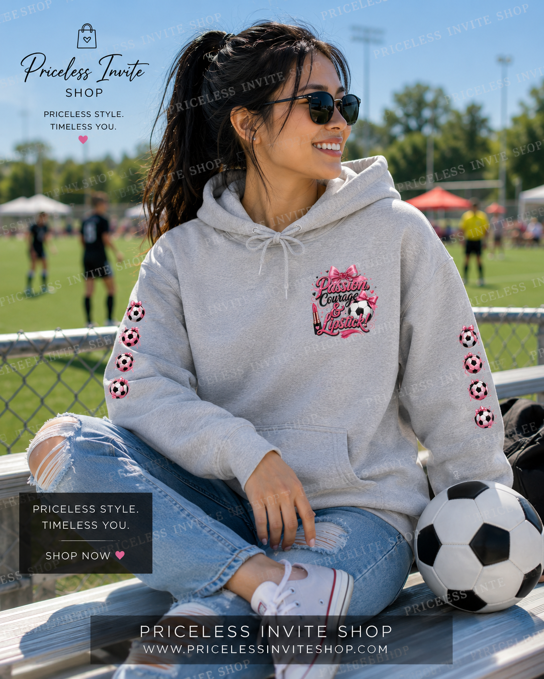 Inspirational Soccer Mom Hoodie, Passion Courage & Lipstick Hoodie, Women's Graphic Sweatshirt, Soccer Fan Gift