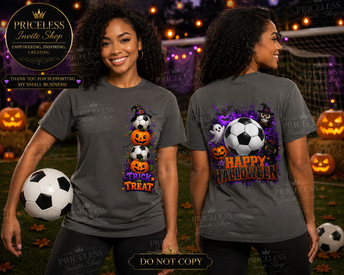 Happy Halloween Soccer Shirt | Adult Halloween Soccer Ball T-Shirt | Soccer Player Gift | Adult Halloween Soccer Ball T-Shirt | Front & Back Design