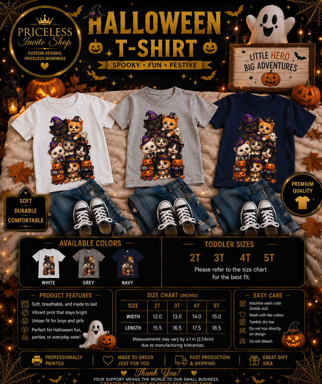 Halloween Cat Toddler Shirt, Cute Kids Halloween T-Shirt, Trick or Treat Tee, Spooky Cat Graphic Tee, Toddler Halloween Outfit, 2T-5T
