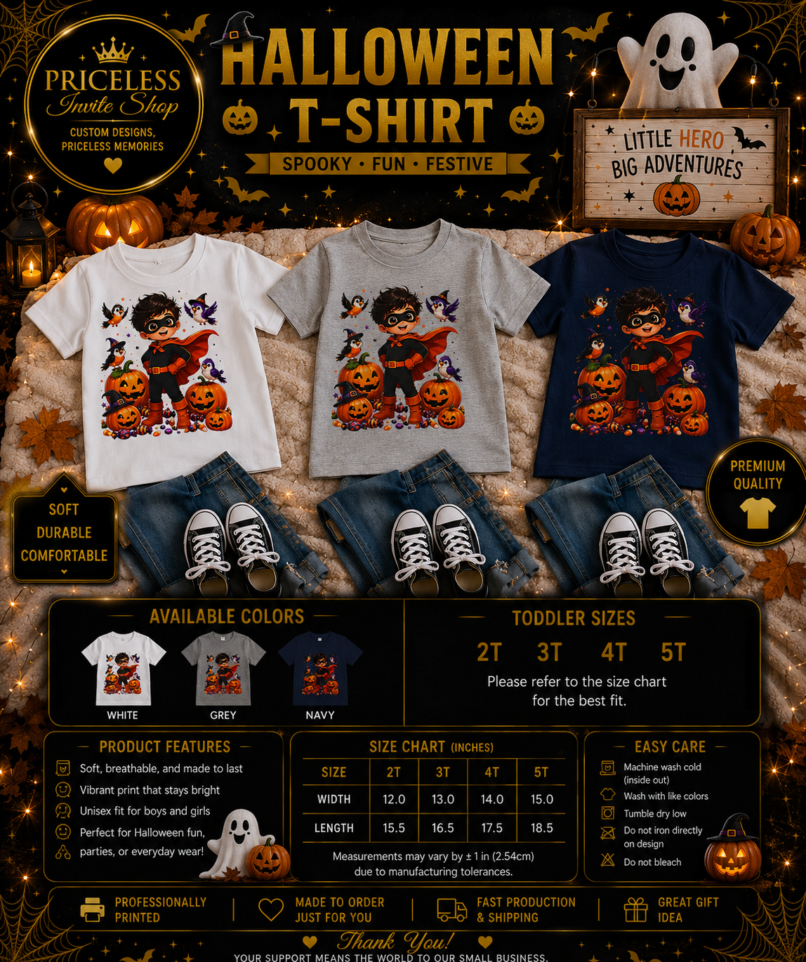Superhero Halloween Toddler Boy Shirt, Cute Trick or Treat T-Shirt, Pumpkin Halloween Tee, Boys Spooky Season Outfit, Kids Halloween Shirt, 2T-5T