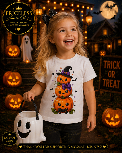 Cute Halloween Pumpkin Toddler Girl Shirt, Spooky Pumpkin Stack T-Shirt, Trick or Treat TeeTrick or Treat Tee, Girls Halloween Outfit
