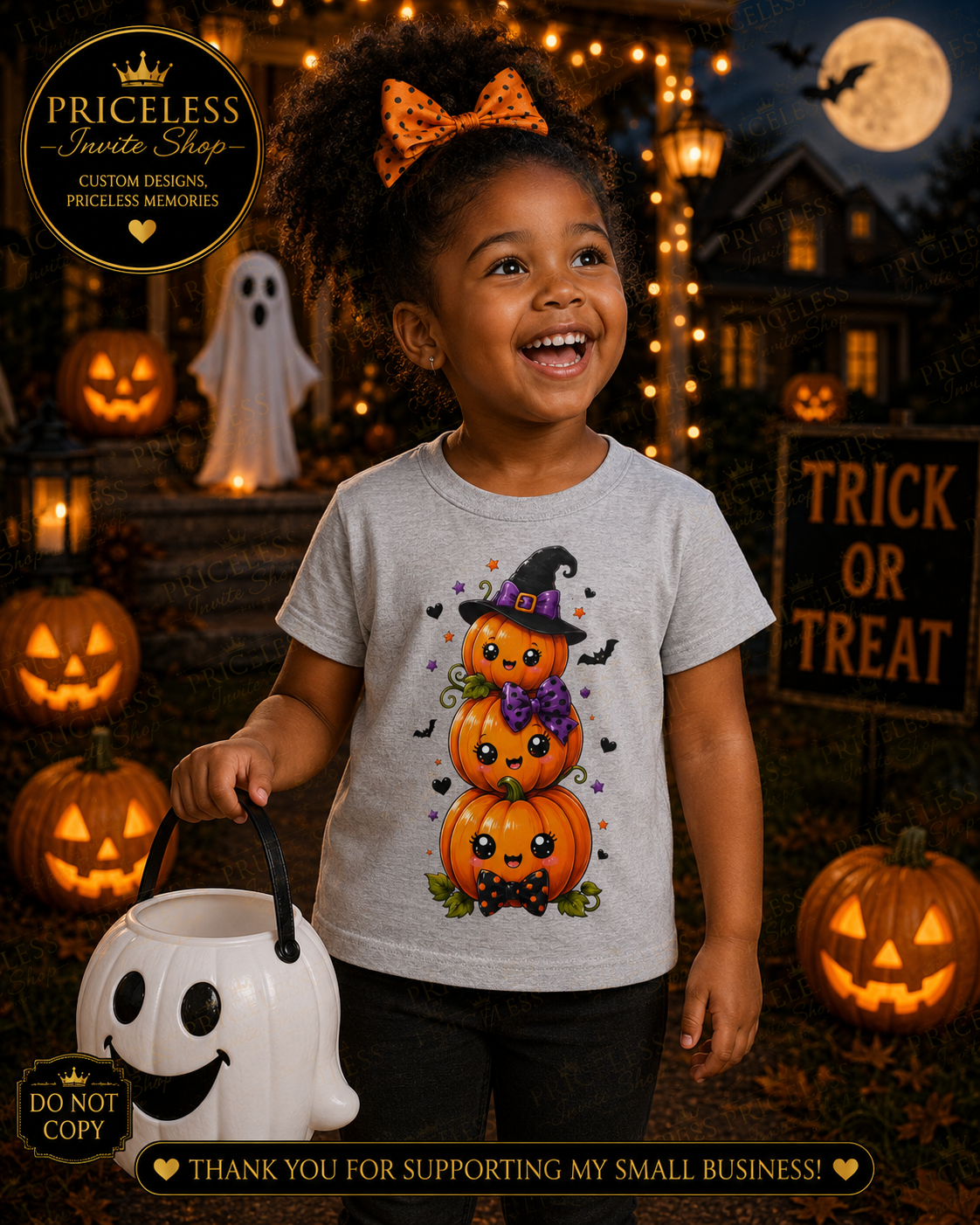 Cute Halloween Pumpkin Toddler Girl Shirt, Spooky Pumpkin Stack T-Shirt, Trick or Treat TeeTrick or Treat Tee, Girls Halloween Outfit