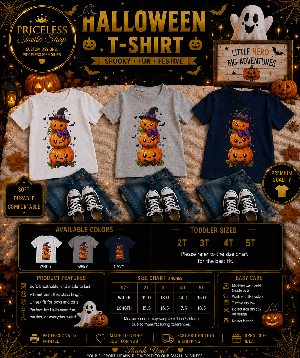 Cute Halloween Pumpkin Toddler Girl Shirt, Spooky Pumpkin Stack T-Shirt, Trick or Treat TeeTrick or Treat Tee, Girls Halloween Outfit