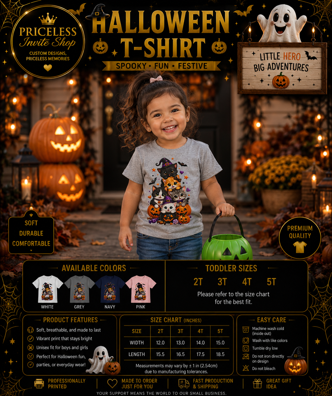 Cute Halloween Cat Toddler Girl Shirt, Trick or Treat T-Shirt, Spooky Kitten Pumpkin Tee, Girls Halloween Outfit, Cute Fall Shirt, 2T-5T