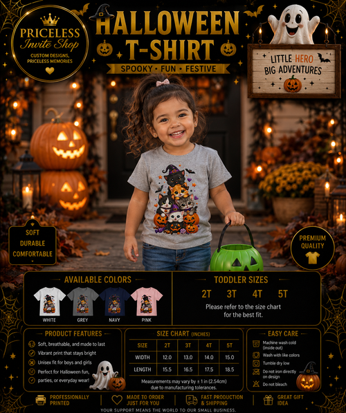 Cute Halloween Cat Toddler Girl Shirt, Trick or Treat T-Shirt, Spooky Kitten Pumpkin Tee, Girls Halloween Outfit, Cute Fall Shirt, 2T-5T