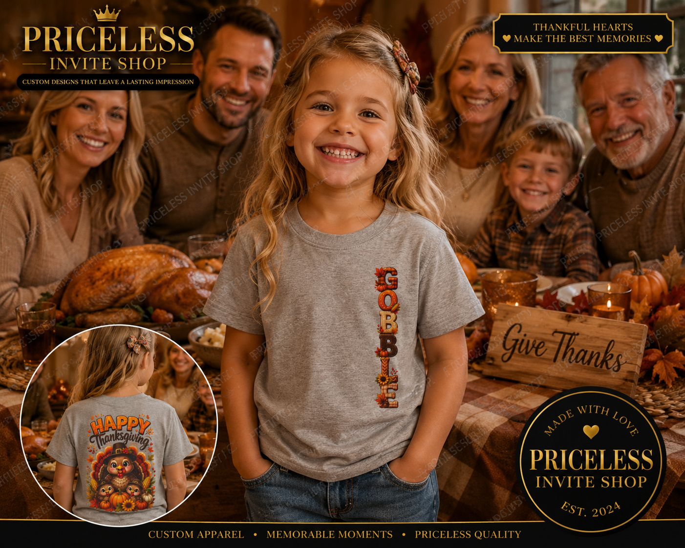 HEAVY COTTON Toddler Thanksgiving Shirt, Gobble Turkey Shirt, Kids Thanksgiving Tee, Fall Toddler T-Shirt, Cute Thanksgiving Outfit 2T-5T