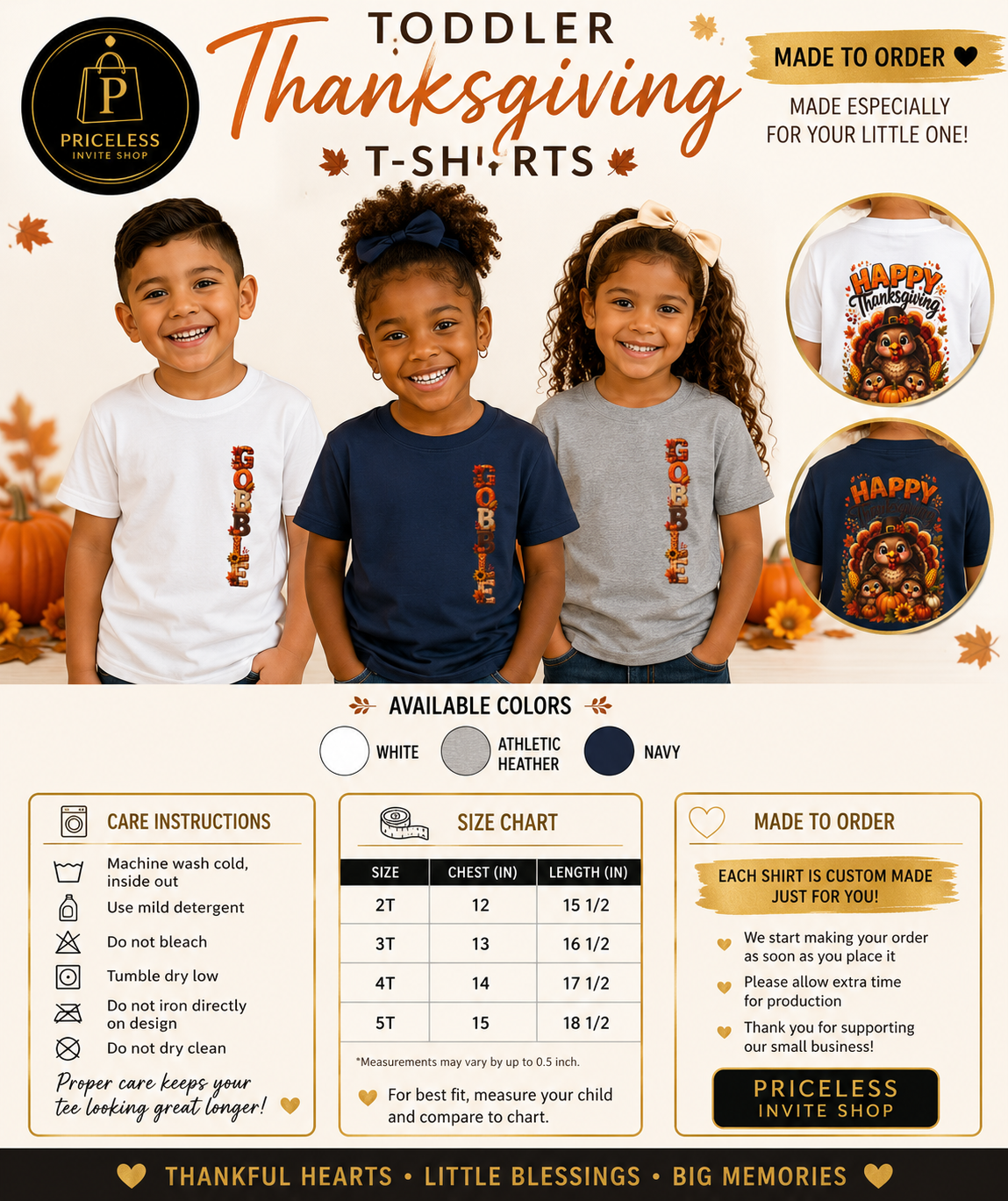 HEAVY COTTON Toddler Thanksgiving Shirt, Gobble Turkey Shirt, Kids Thanksgiving Tee, Fall Toddler T-Shirt, Cute Thanksgiving Outfit 2T-5T