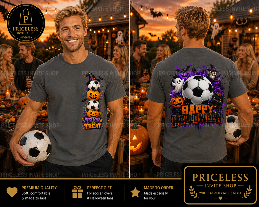 Happy Halloween Soccer Shirt | Adult Halloween Soccer Ball T-Shirt | Soccer Player Gift | Adult Halloween Soccer Ball T-Shirt | Front & Back Design