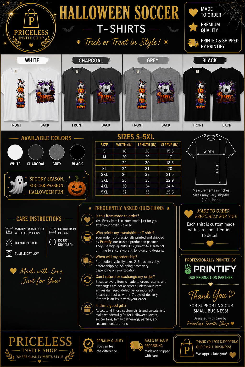 Happy Halloween Soccer Shirt | Adult Halloween Soccer Ball T-Shirt | Soccer Player Gift | Adult Halloween Soccer Ball T-Shirt | Front & Back Design