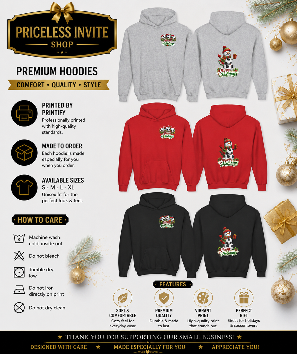 Soccer Christmas/Happy Holidays Soccer Hoodie