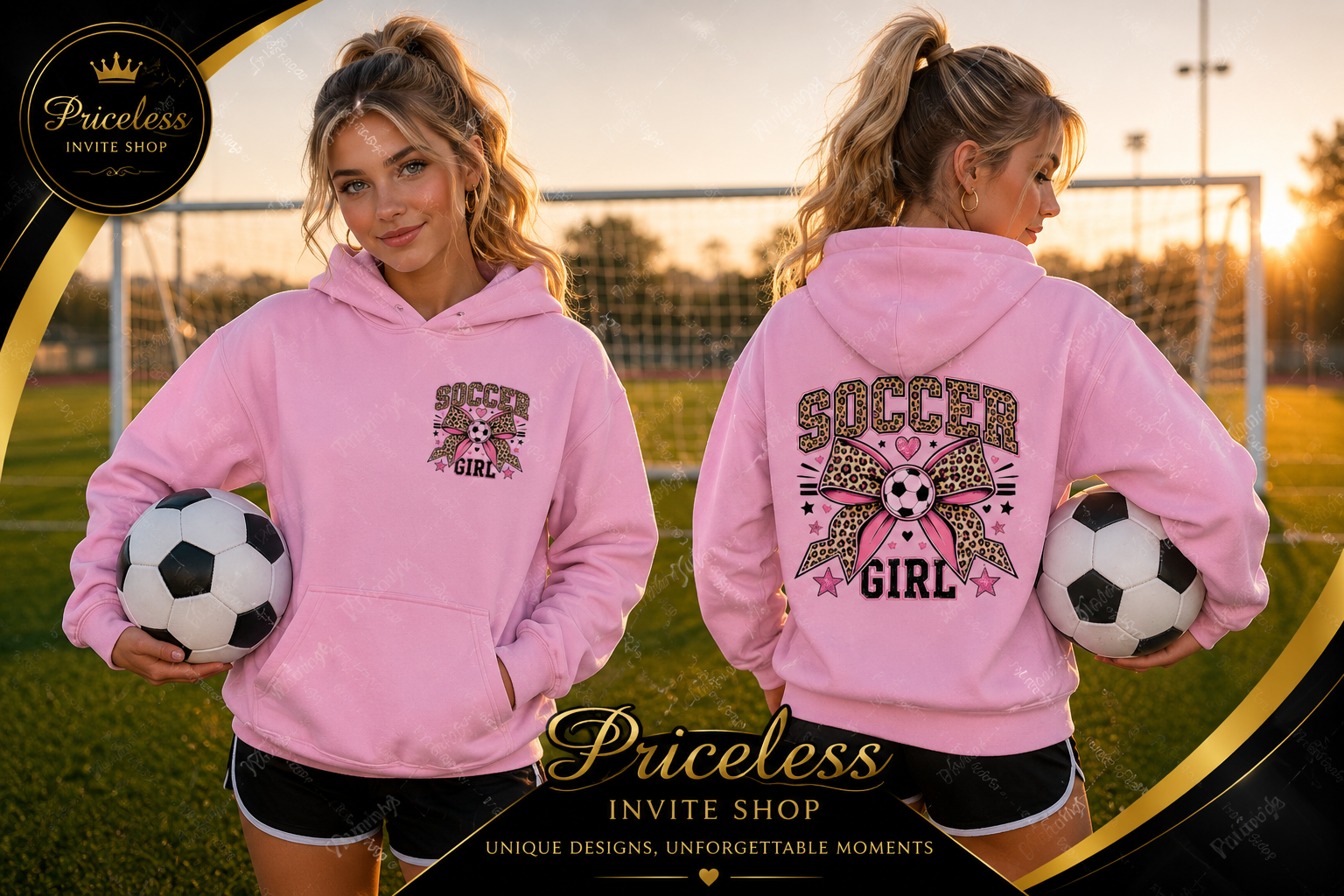 Girls Pink Bow Soccer Hoodie