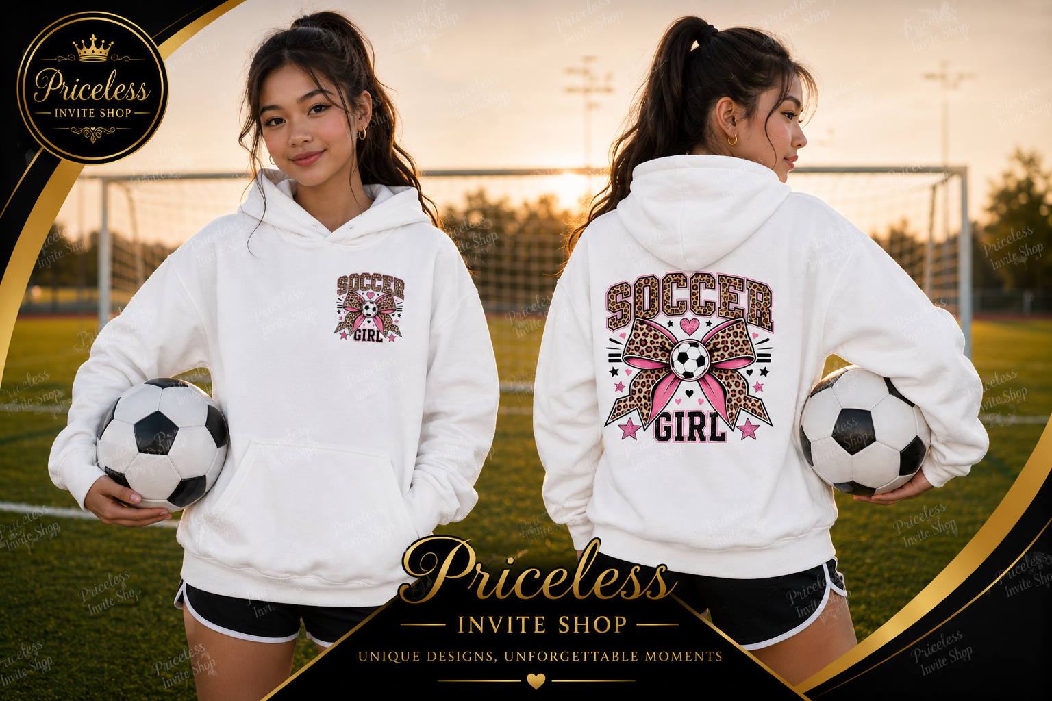 Girls Pink Bow Soccer Hoodie