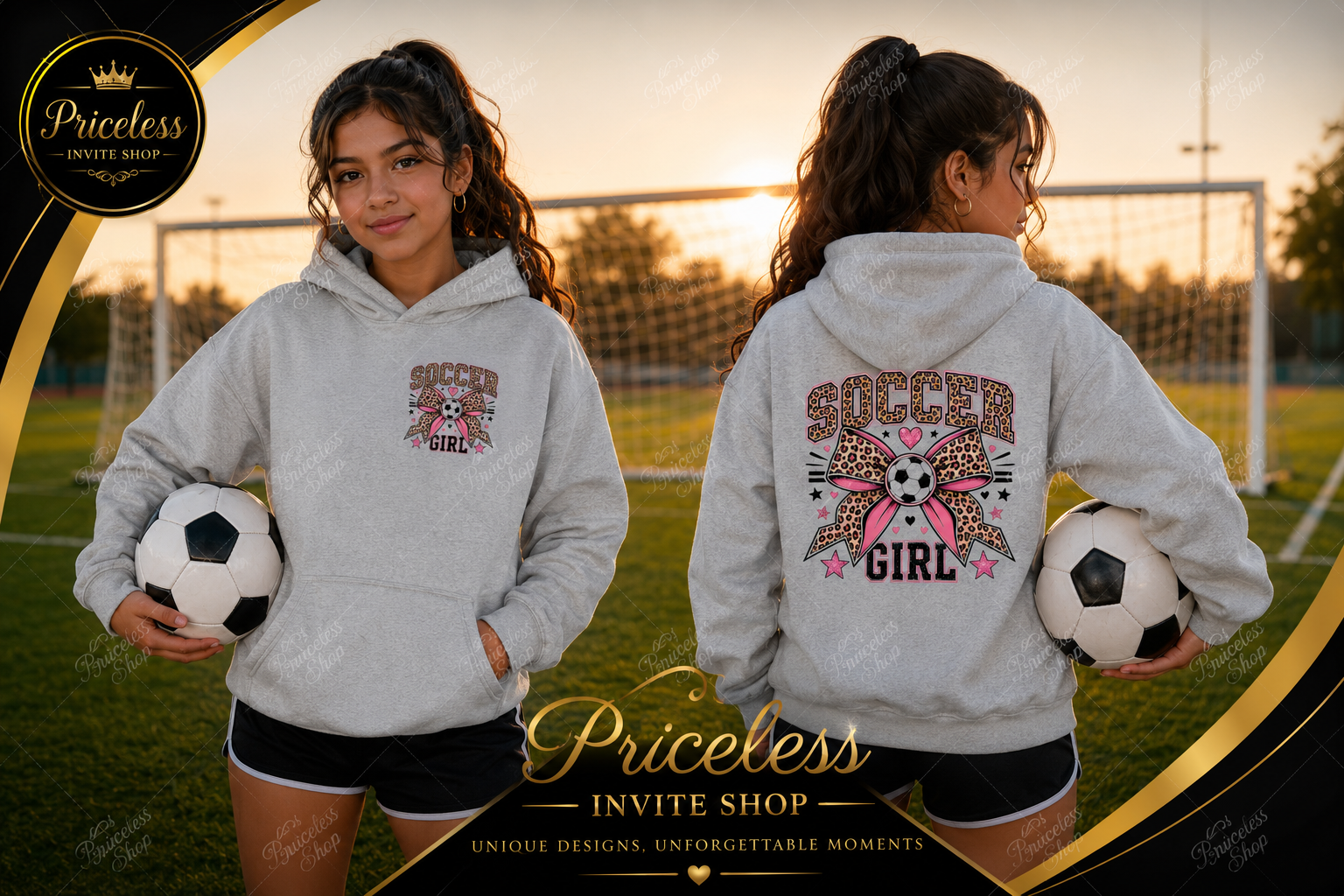 Girls Pink Bow Soccer Hoodie