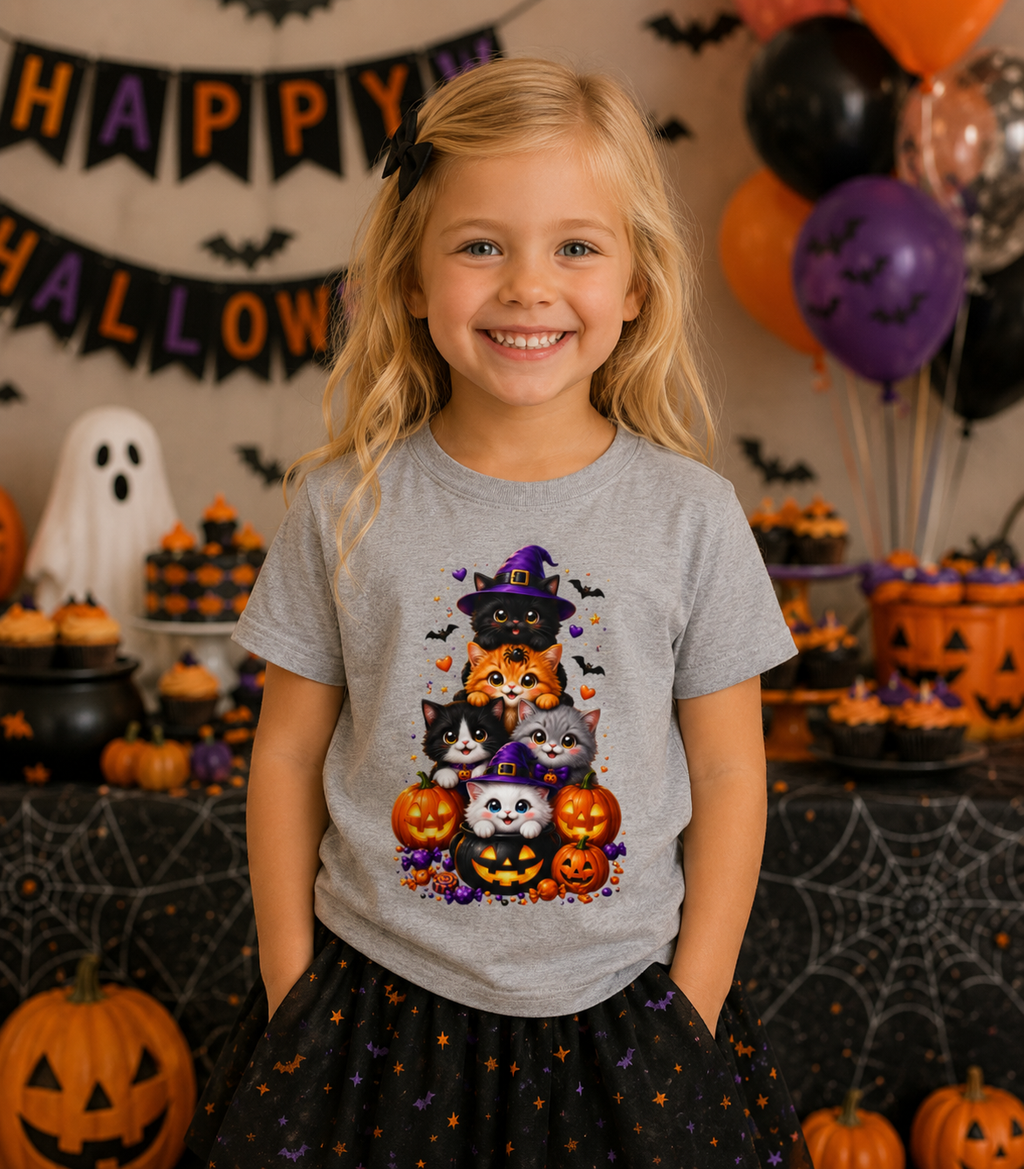 Cute Halloween Kittens Toddler Shirt | Halloween Cat Kids Tee | Pumpkin Cat Graphic Tee