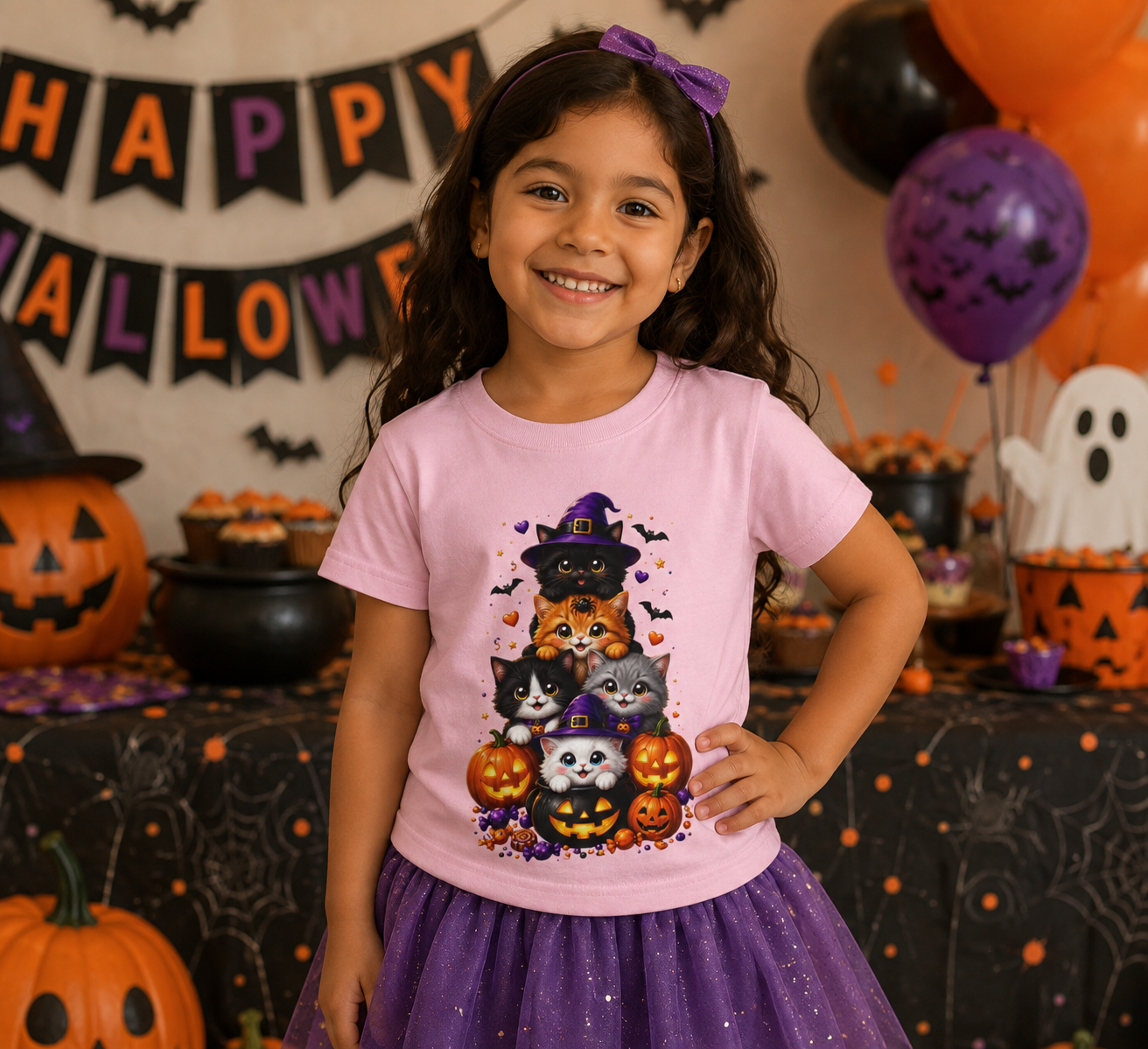 Cute Halloween Kittens Toddler Shirt | Halloween Cat Kids Tee | Pumpkin Cat Graphic Tee