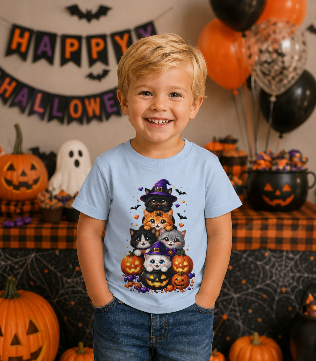 Cute Halloween Kittens Toddler Shirt | Halloween Cat Kids Tee | Pumpkin Cat Graphic Tee