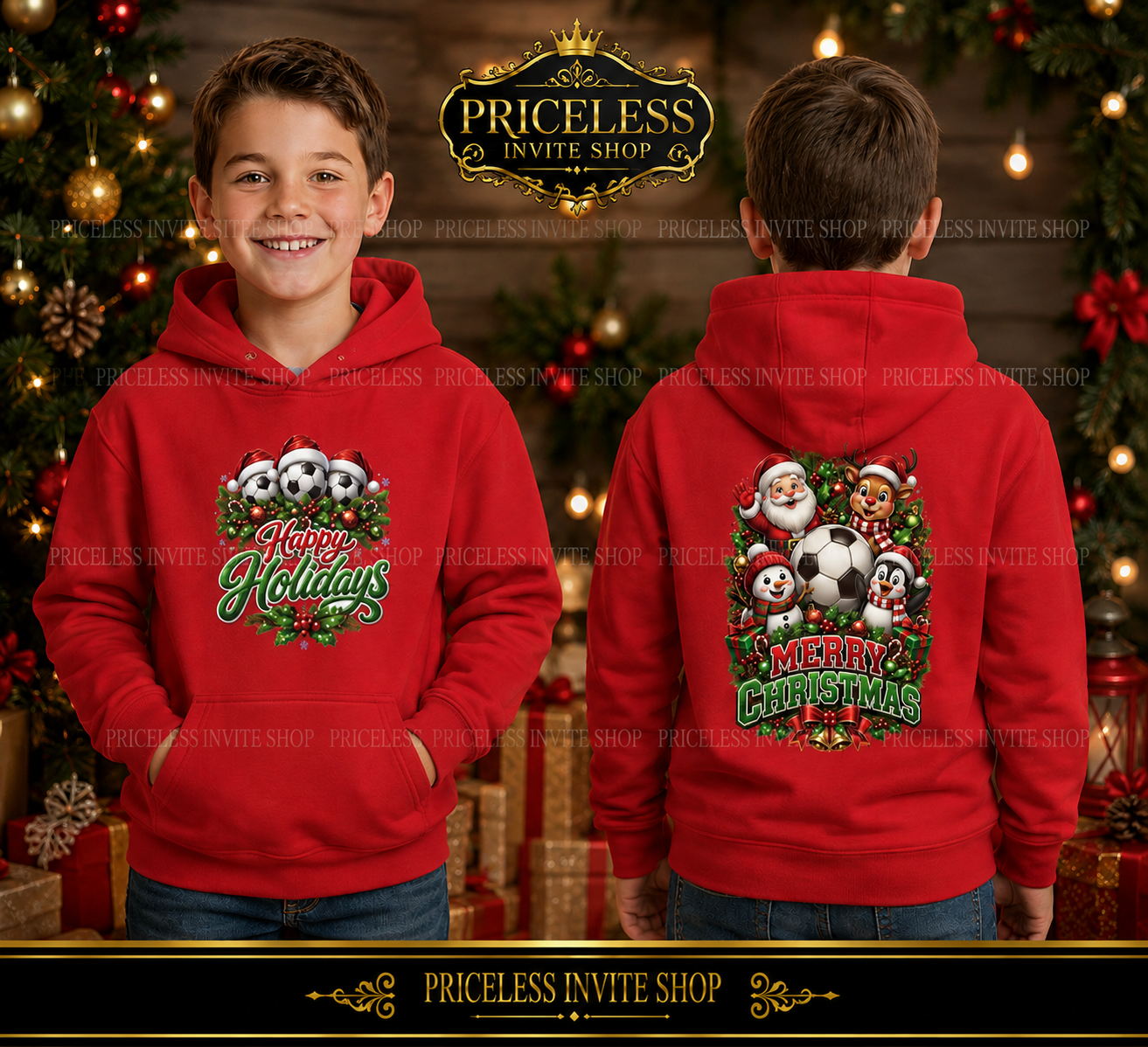 HAPPY HOLIDAY SOCCER YOUTH HODDIE (IMAGE INCREASE FOR VIEWING PURPOSE ONLY) ORIGINAL SLIGHT SMALLER