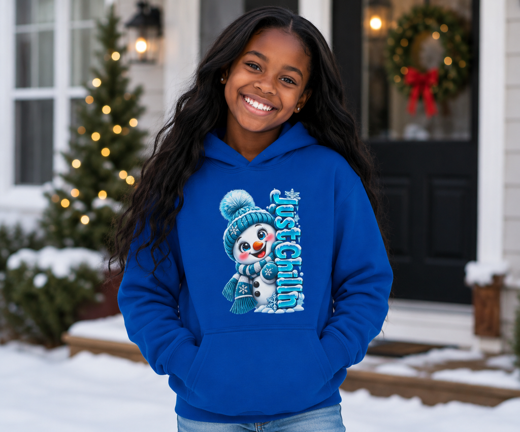 JUST CHILLING SNOWMAN Youth Heavy Blend Hooded Sweatshirt