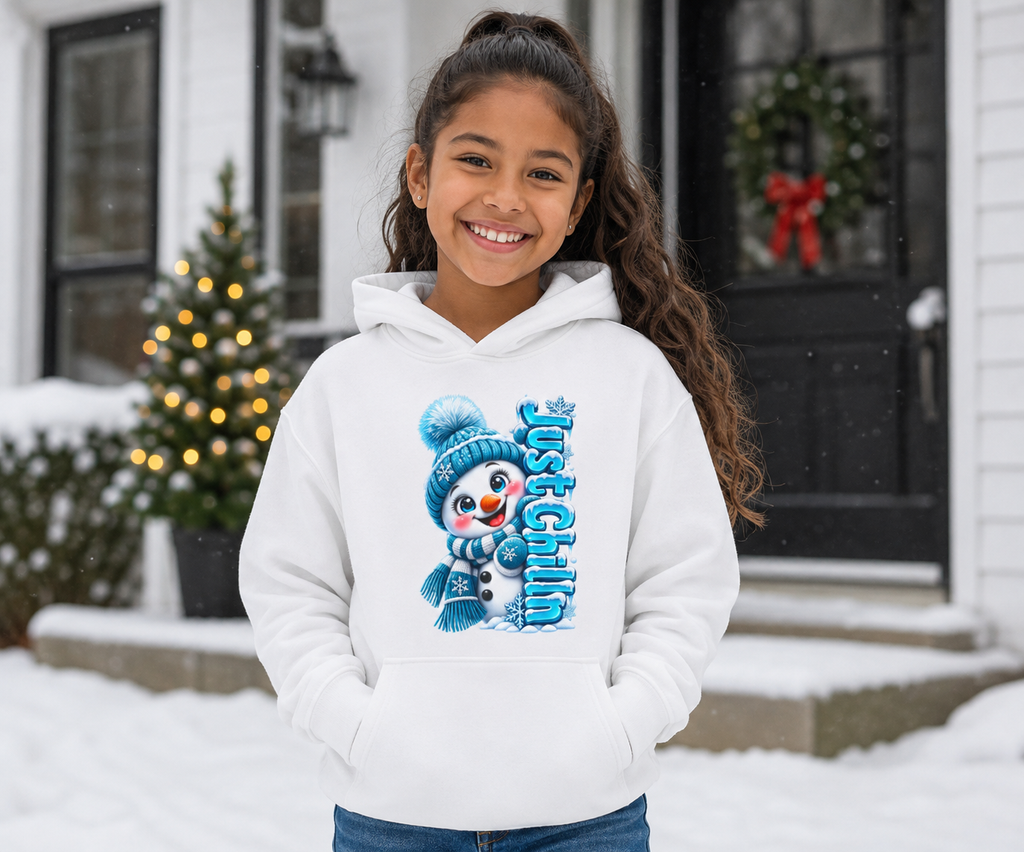 JUST CHILLING SNOWMAN Youth Heavy Blend Hooded Sweatshirt