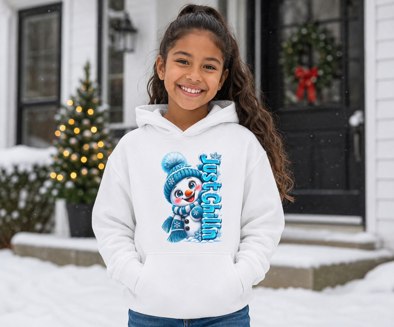 JUST CHILLING SNOWMAN Youth Heavy Blend Hooded Sweatshirt