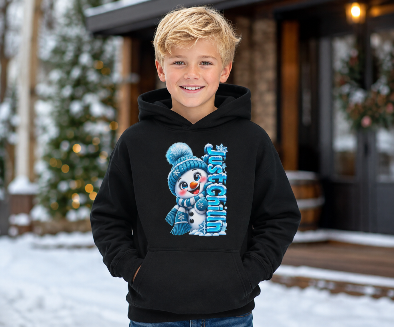 JUST CHILLING SNOWMAN Youth Heavy Blend Hooded Sweatshirt
