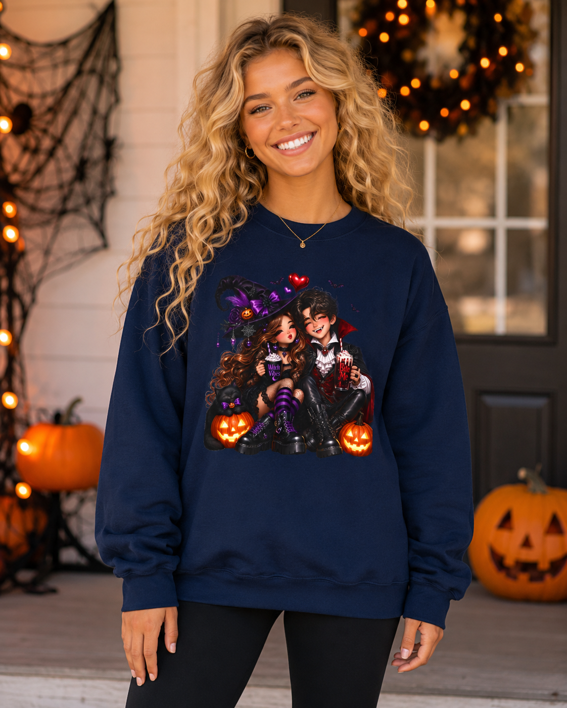 Halloween Witch & Vampire Couple Crewneck Sweatshirt