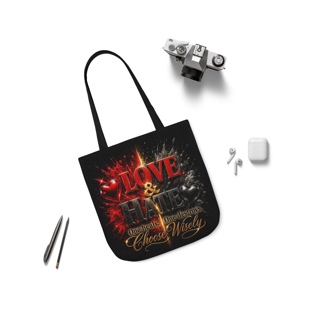 LOVE/HATE Canvas Tote Bag, 5-Color Straps