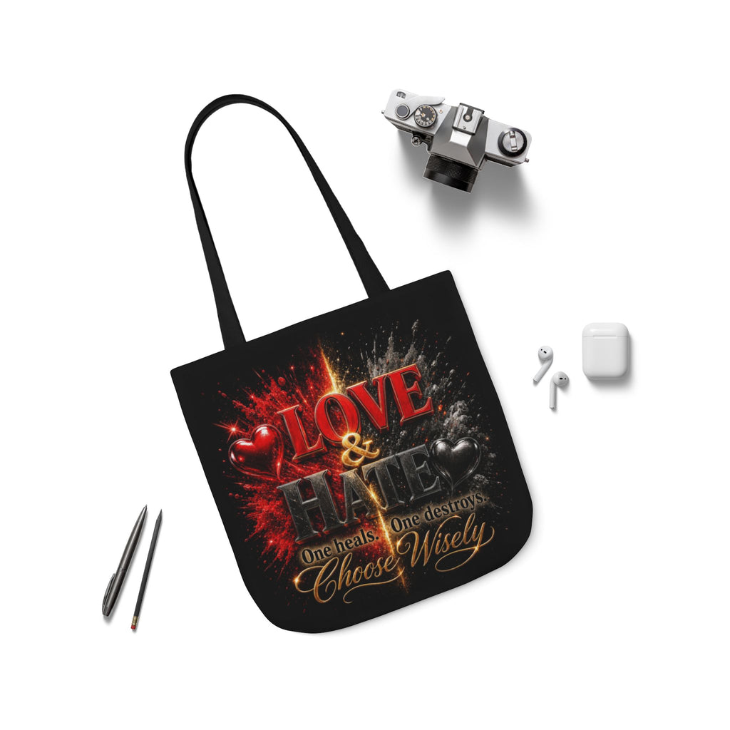 LOVE/HATE Canvas Tote Bag, 5-Color Straps