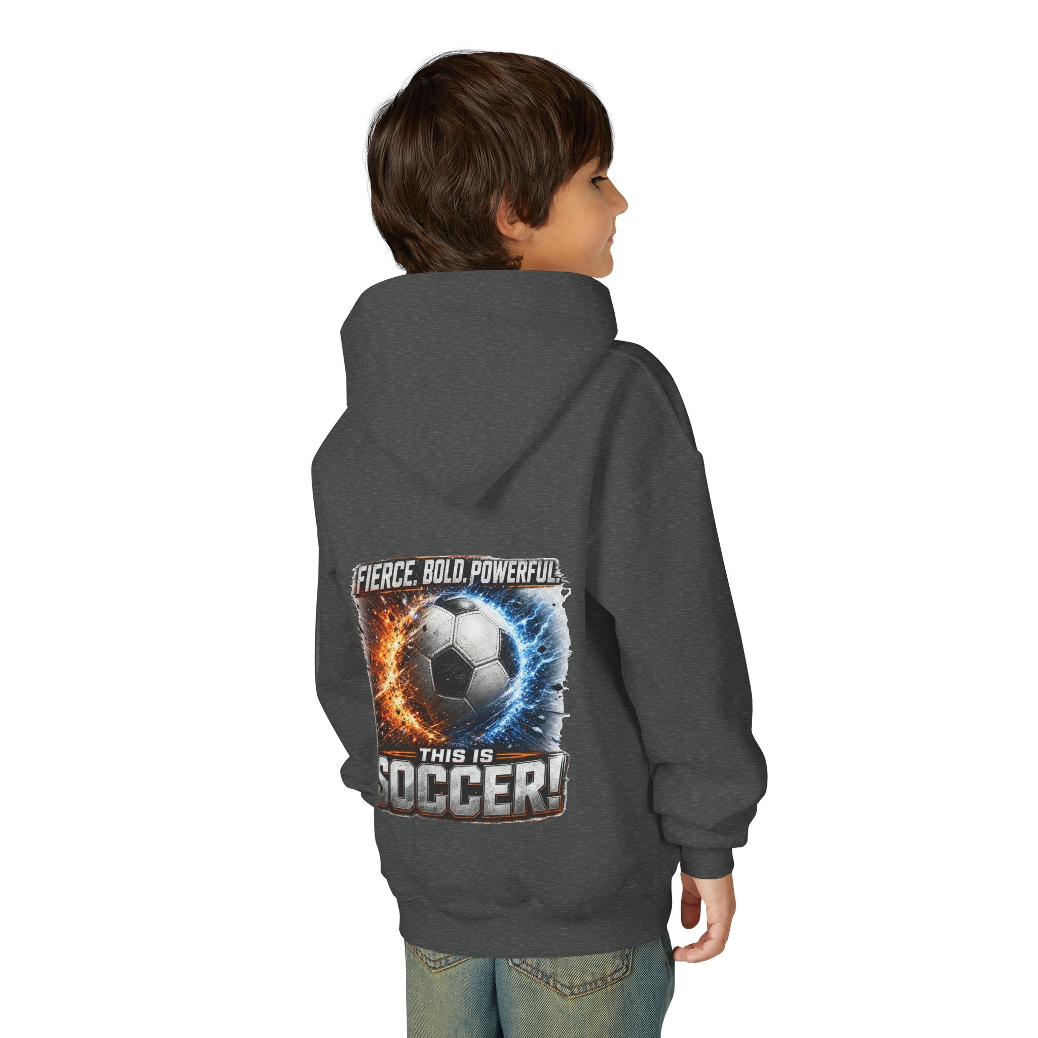 Fierce. Bold. Powerful. Soccer Hoodie | Kids Soccer Sweatshirt | Youth Soccer Gift Soccer Ball Graphic Youth Hoodie