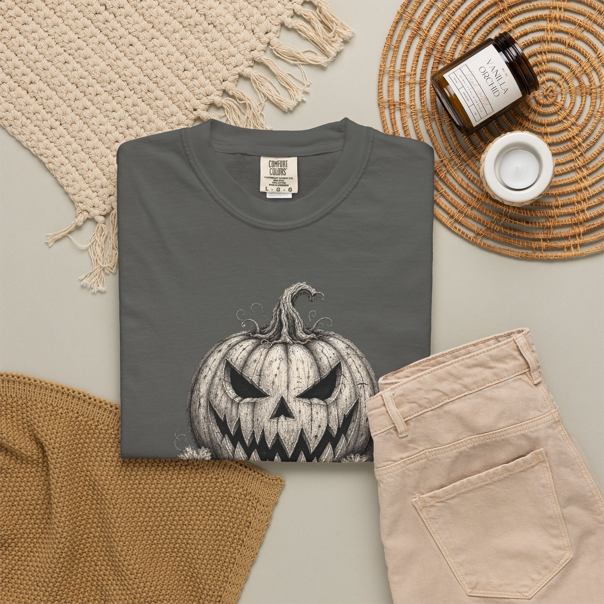 VINTAGE CREEPY PUMPKIN T-SHIRT Unisex Garment-Dyed T-shirt